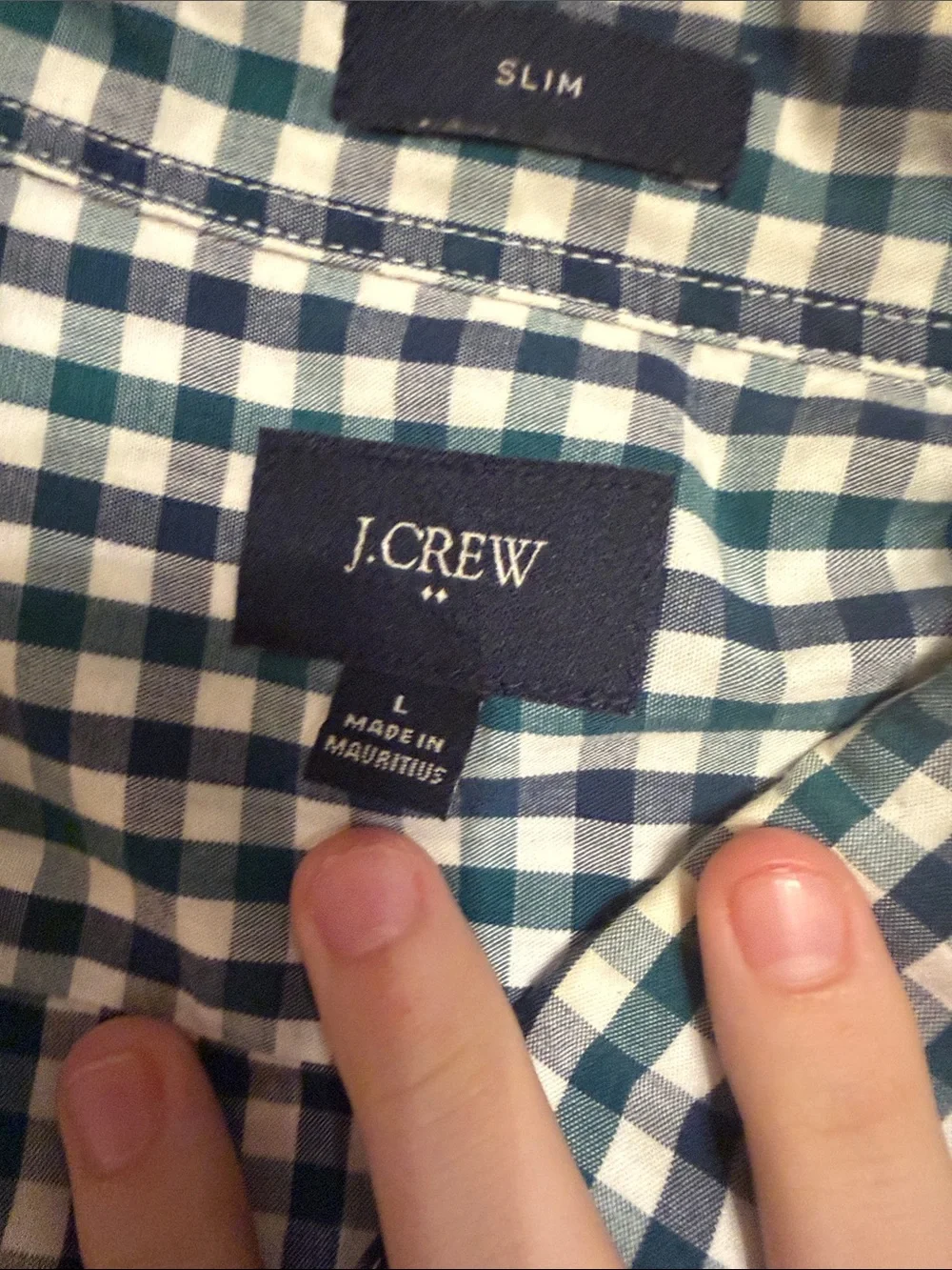 Men's J Crew Green and White Gingham Button-Down Shirt